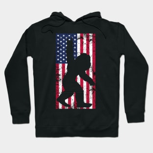 Patriotic Myth: Retro Bigfoot Meets July 4th Hoodie